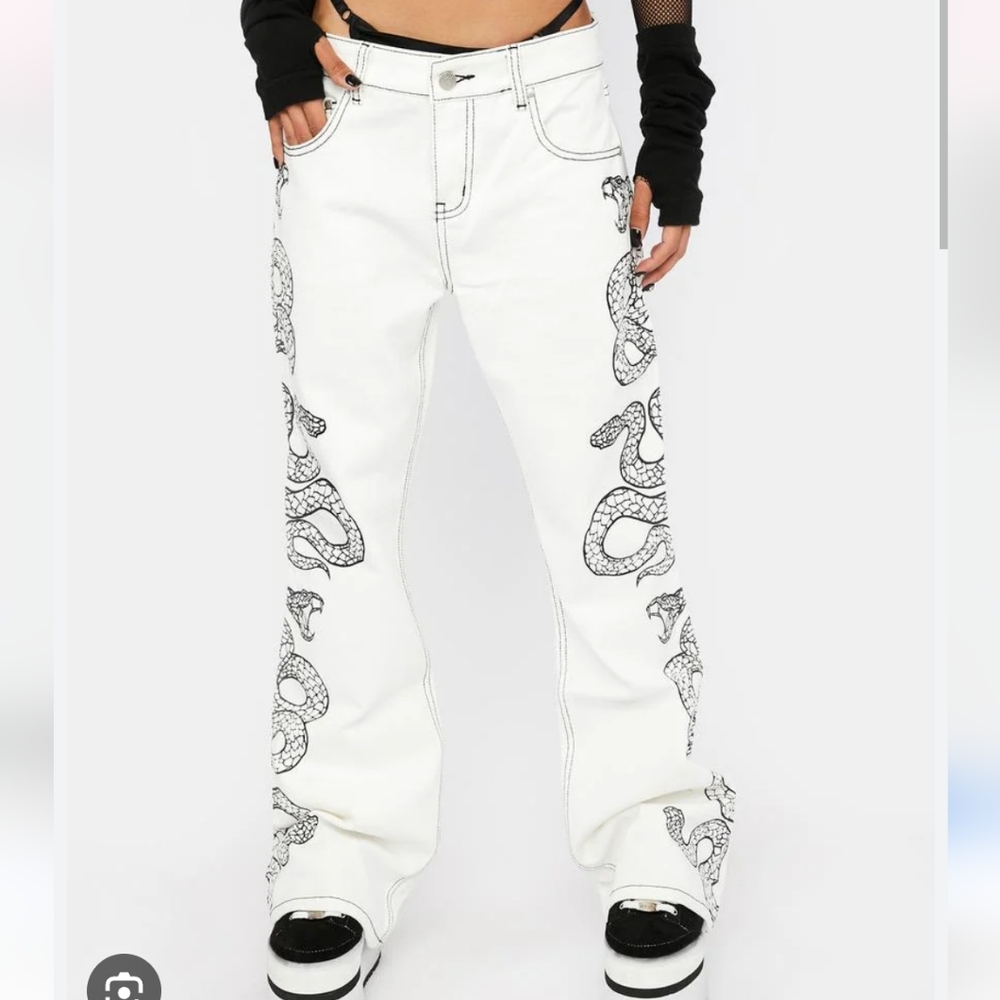 Milk It Contrast Stitch Baggy Snake Jeans Size 26 NWT Grunge Punk Medusa